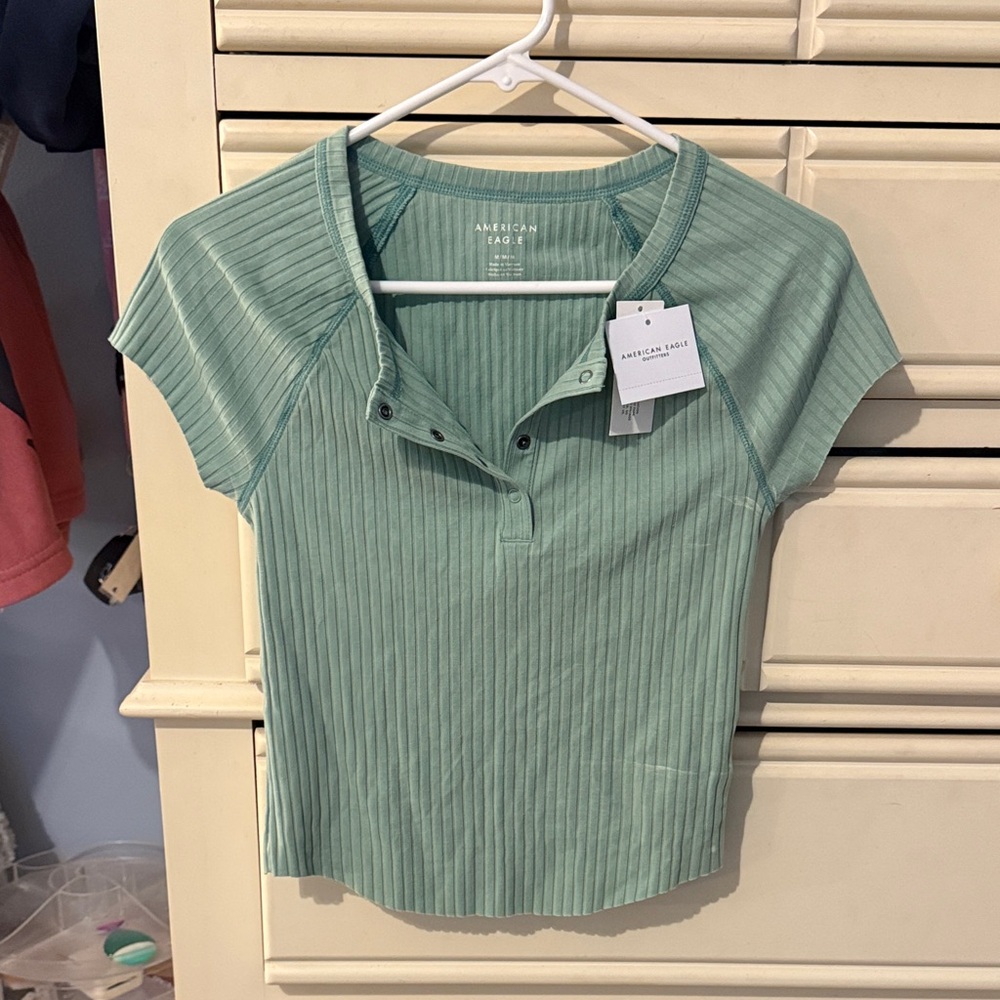 American Eagle Outfitters Mint/light green Ribbed Short Sleeve Top
